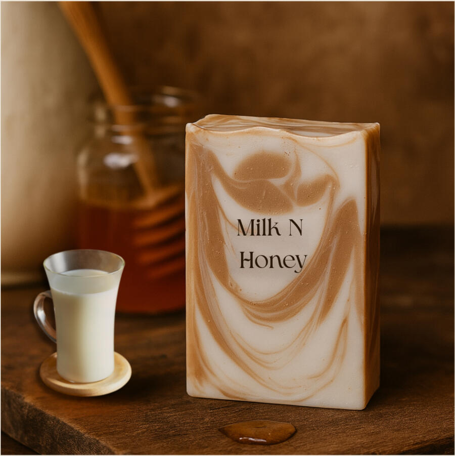 Milk And Honey Soap Classic creamy soap with a light honeycomb marbled texture