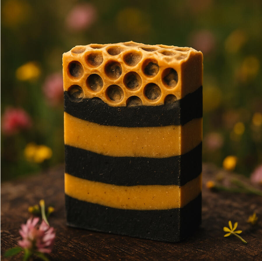 Wild Flower HoneyBee Soap Bumble Bee Inspired bar with Honey comb textured top and honey drizzle