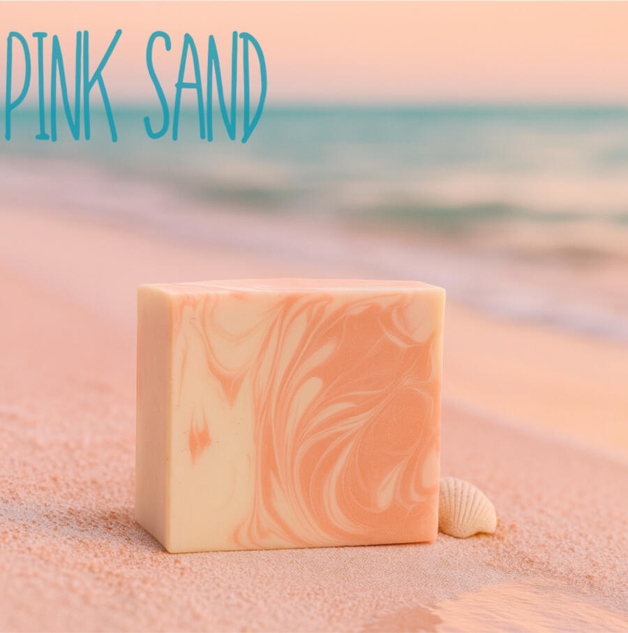 Pink Sand Soap Pale blush bar with light shimmer, inspired by soft coastal beaches